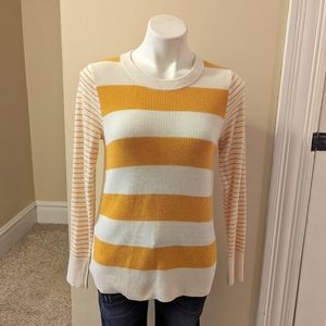 LOFT mustard yellow and cream soft striped sweater size S